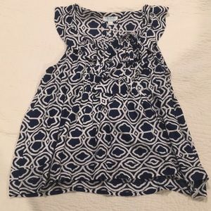 Womens blue and white sleeveless ruffled top